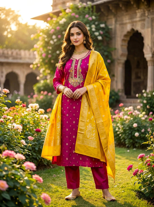 Hand Worked Brocade 3 Piece Suit with Banarasi Dupatta - SOL BY SMITHA