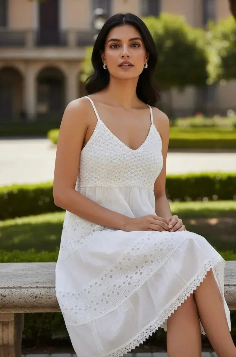 100% Cotton Crochet & Eyelet Tiered Dress - SOL BY SMITHA