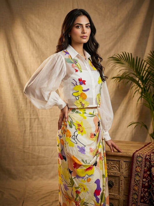 Indo - Western 3 PC Hand Printed Coord Set - SOL BY SMITHA