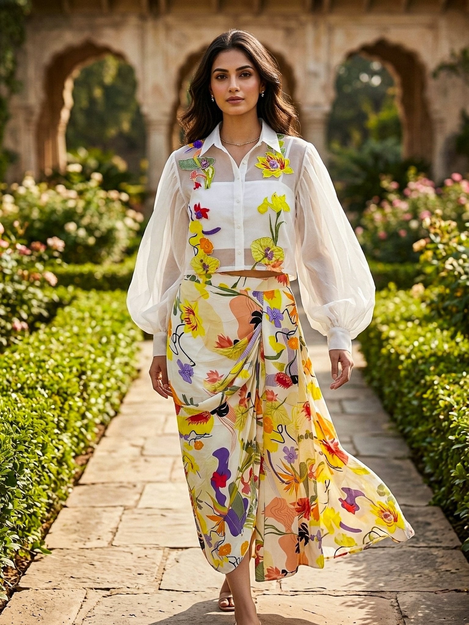 Indo - Western 3 PC Hand Printed Coord Set - SOL BY SMITHA