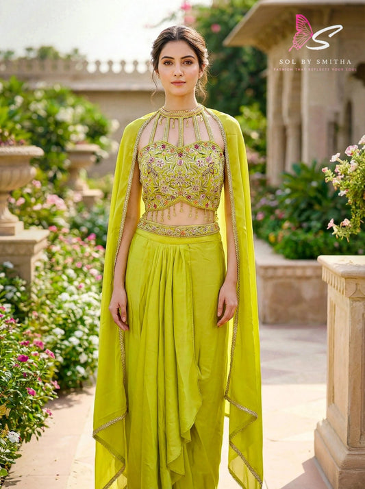 Indo - Western Drape Skirt / heavy stone work top - SOL BY SMITHA