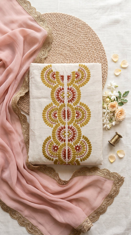 Khadi cotton unstitch suit by SOL BY SMITHA, featuring traditional fabric and intricate design details.