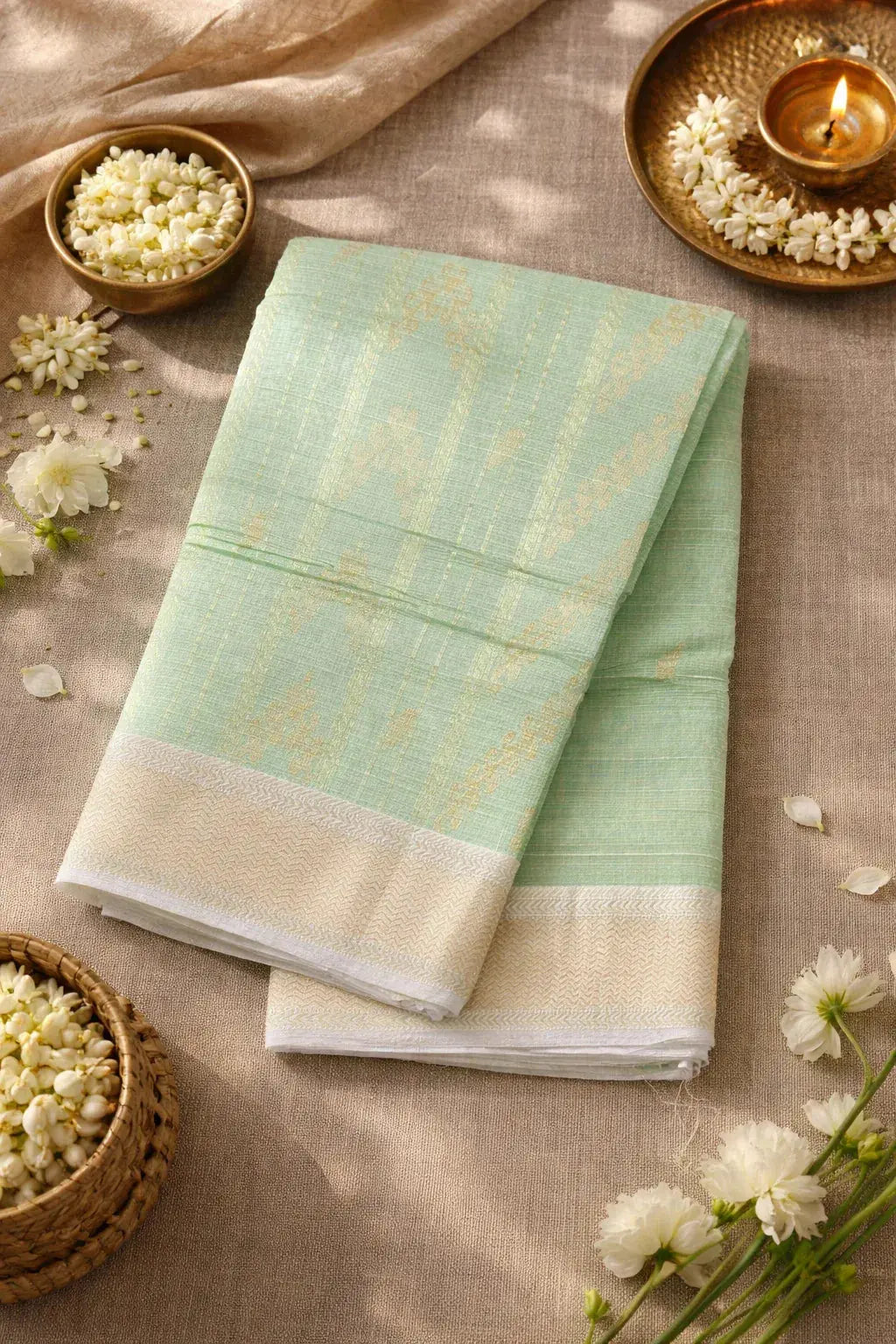 Kota Silk Tissue Pista Green Saree - SOL BY SMITHA