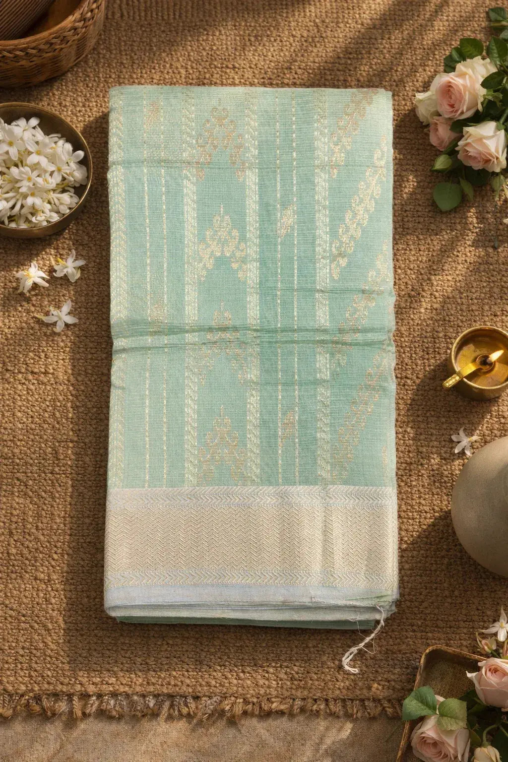 Kota Silk Tissue Pista Green Saree - SOL BY SMITHA