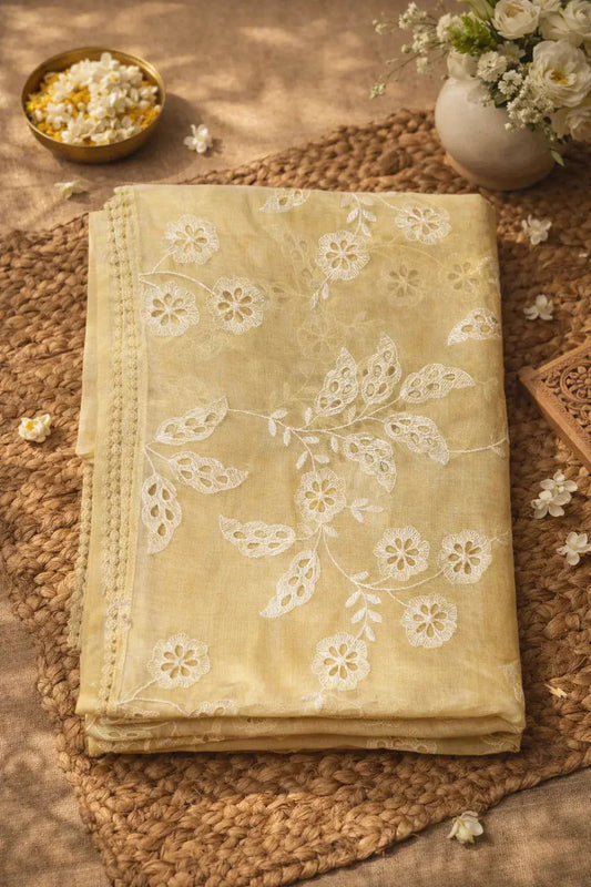 Kota Tissue Saree with Yellow cut work - SOL BY SMITHA