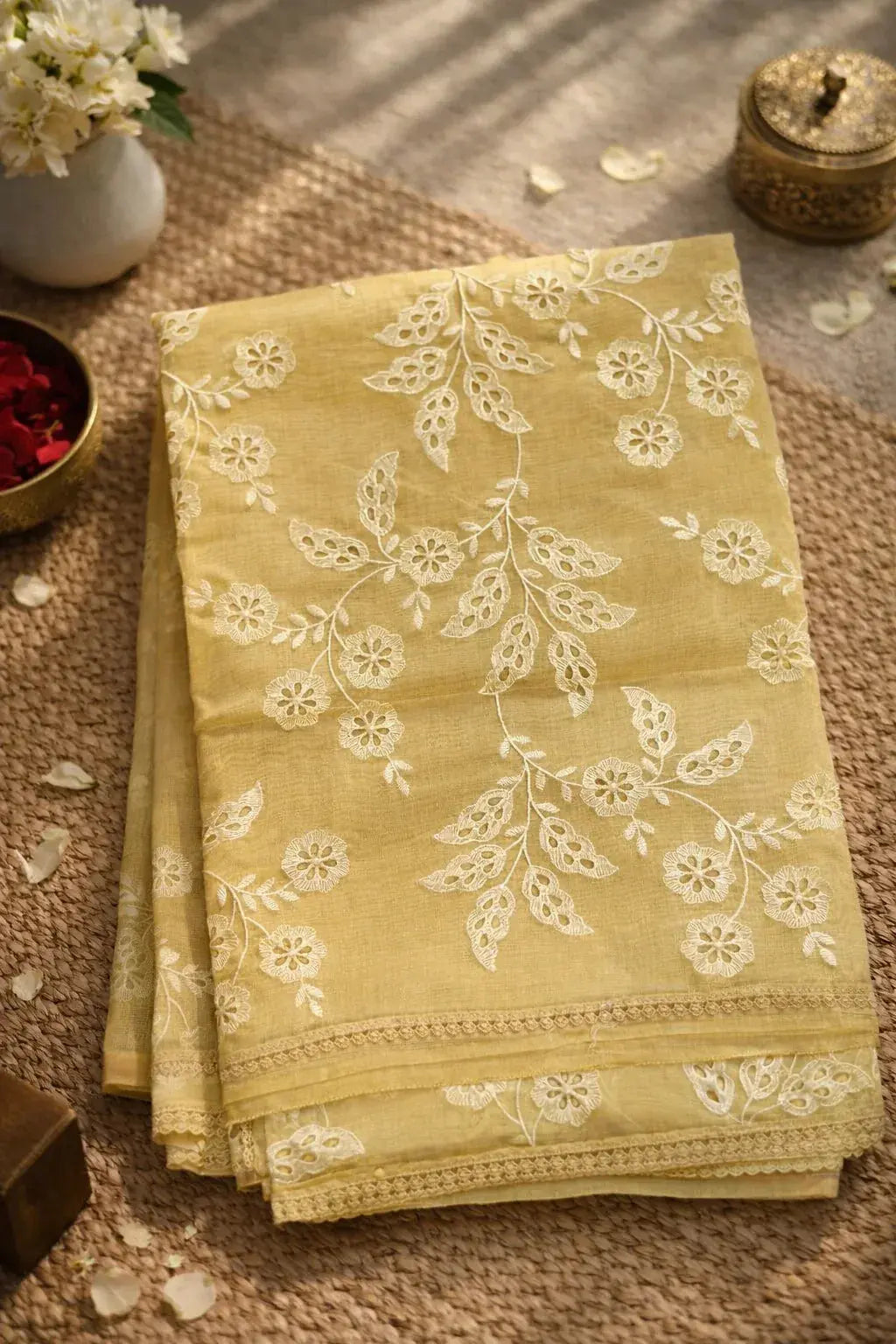Kota Tissue Saree with Yellow cut work - SOL BY SMITHA
