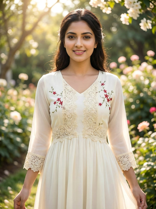 Lace Detail Georgette Short Top - SOL BY SMITHA