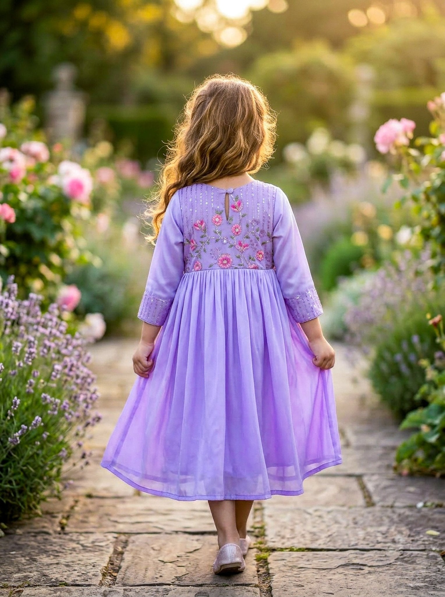 Lavender Embroidered Girls Dress | Elegant Flowy Party Dress for Kids - SOL BY SMITHA