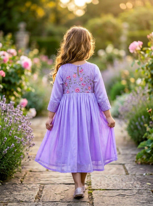 Lavender Embroidered Girls Dress | Elegant Flowy Party Dress for Kids - SOL BY SMITHA