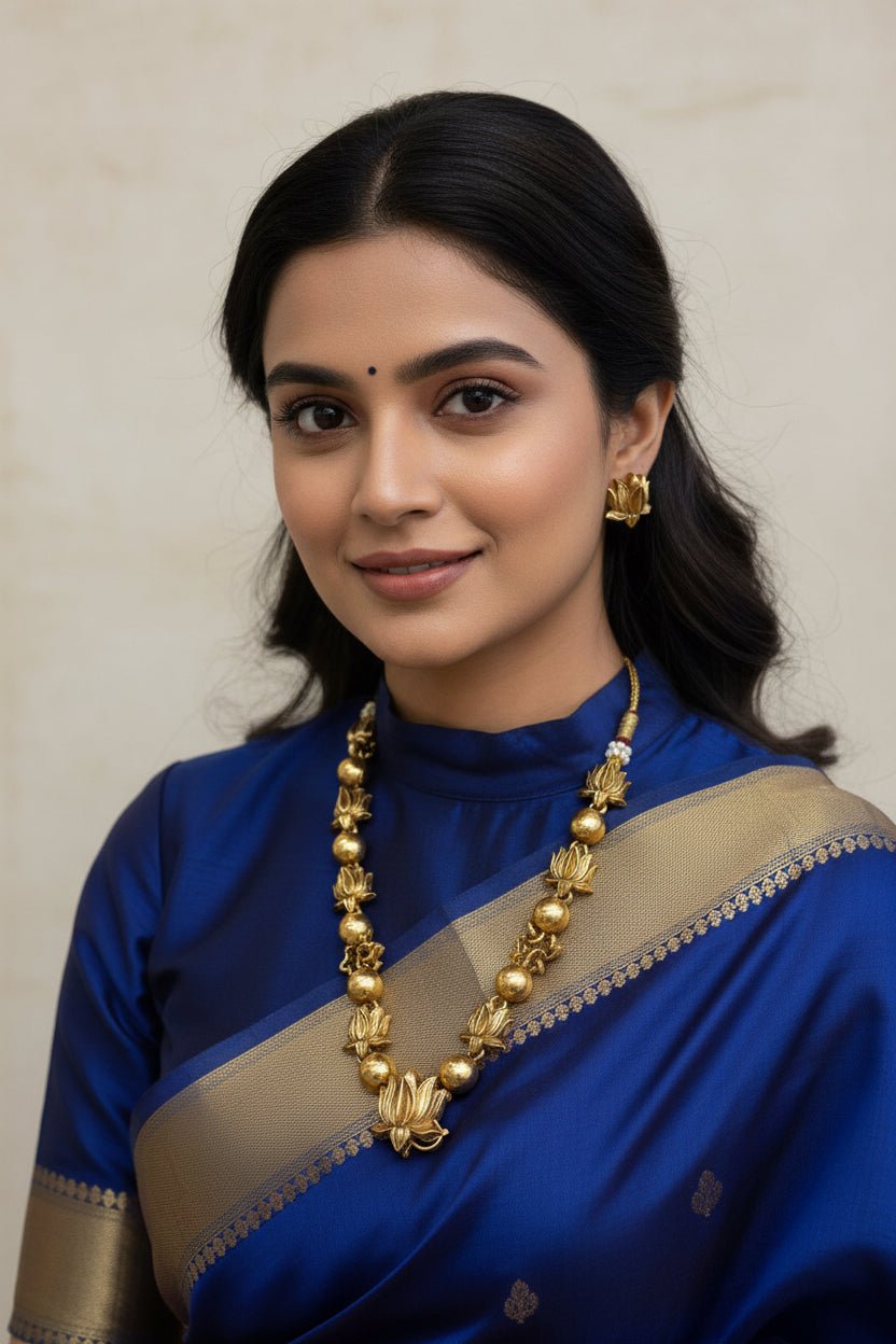 Silver Lotus Circles Necklace by SOL BY SMITHA featuring layered lotus pendant design on a delicate chain.