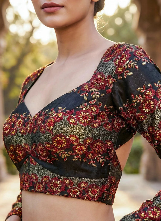 Maroon Heavy Embroidery Blouse - SOL BY SMITHA