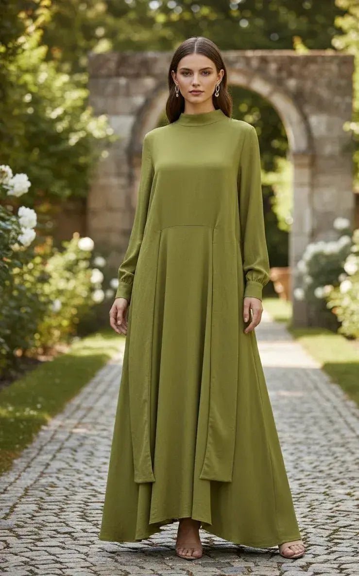 Mehndi Green Plain Long Dress - SOL BY SMITHA