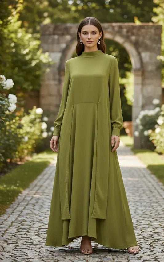 Mehndi Green Plain Long Dress - SOL BY SMITHA