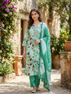 Mint Green Floral Cotton Blend 3 - Piece Suit Set | Elegant Women’s Ethnic Wear - SOL BY SMITHA