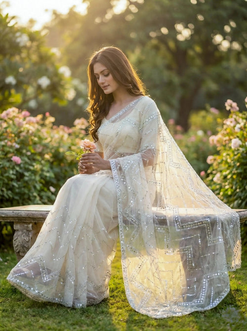 Moonlight Ivory Embellished Saree - SOL BY SMITHA
