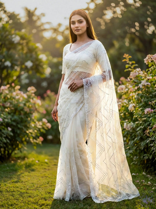 Moonlight Ivory Embellished Saree - SOL BY SMITHA