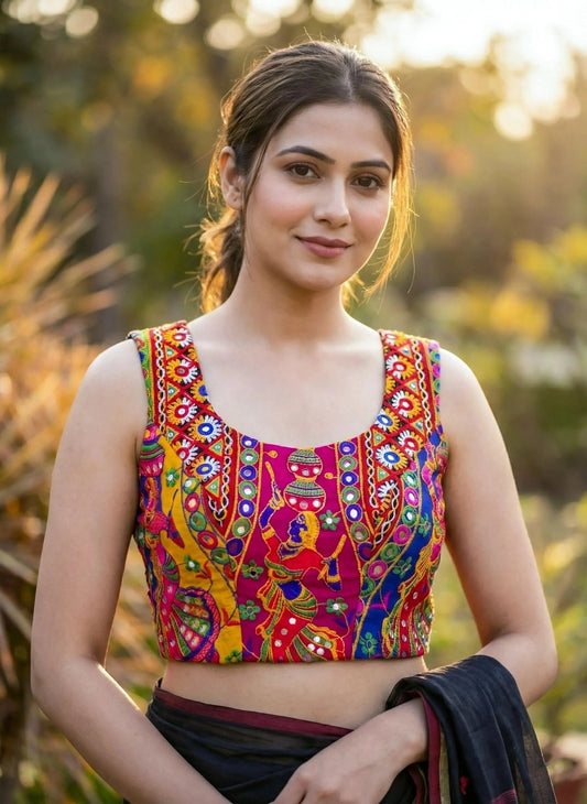 Multicolor Mirror Work Blouse - SOL BY SMITHA