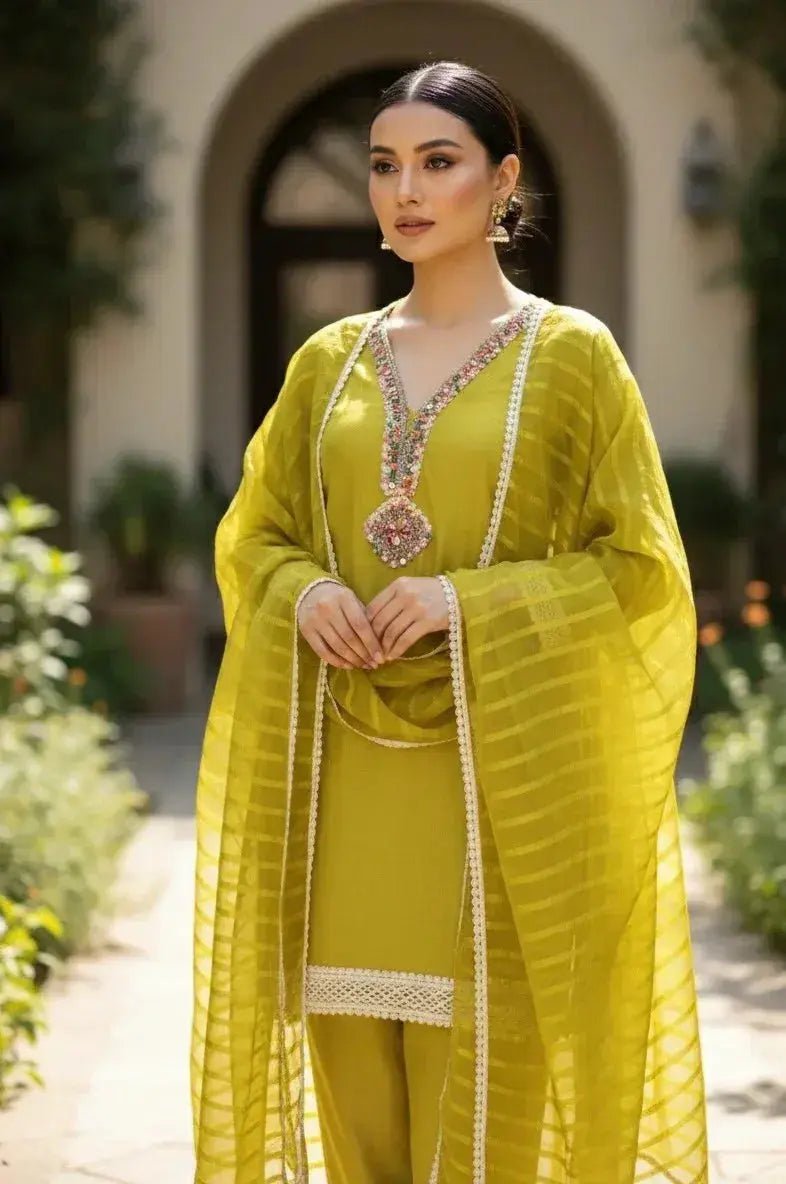 Multicolor Neckline 3 Piece Set - SOL BY SMITHA