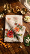 Light blue Muslin Cotton Saree from SOL BY SMITHA with intricate traditional patterns and soft, breathable fabric.