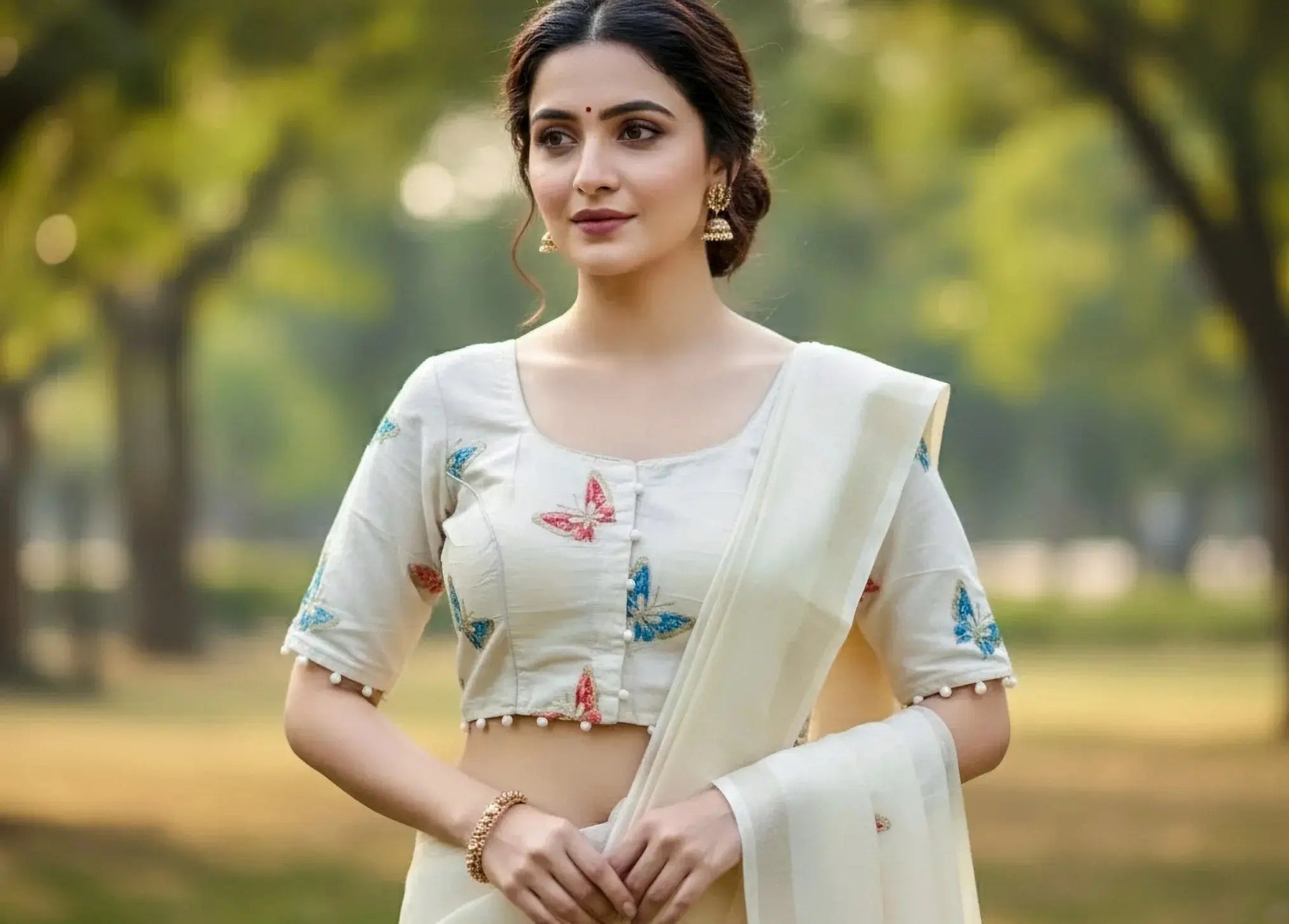 Off - White Thread Work Blouse - SOL BY SMITHA