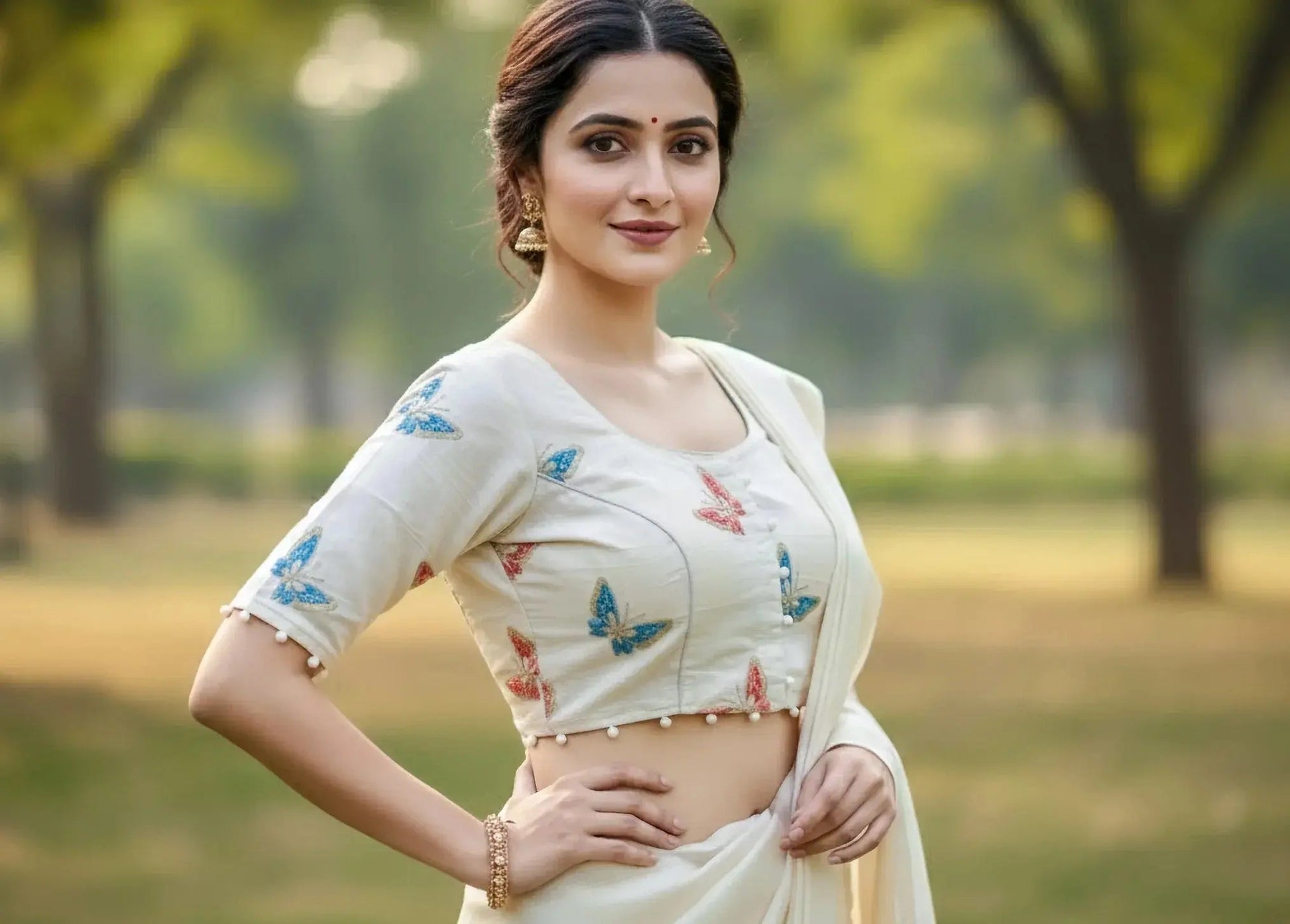 Off - White Thread Work Blouse - SOL BY SMITHA