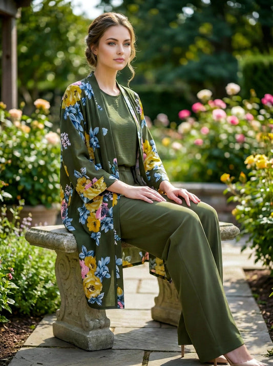 Olive Green Crop Top with Over Coat - SOL BY SMITHA