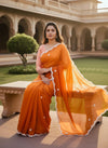 Orange Hand Embellished Saree with White Bead Work – Festive & Occasion Wear | SOL BY SMITHA - SOL BY SMITHA