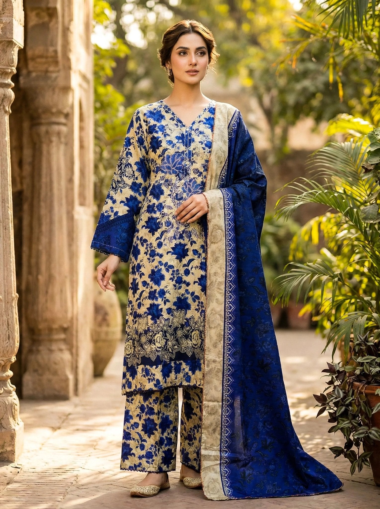 Pakistani Suits – 3 - Piece Soft Cotton Summer Set for Women - SOL BY SMITHA