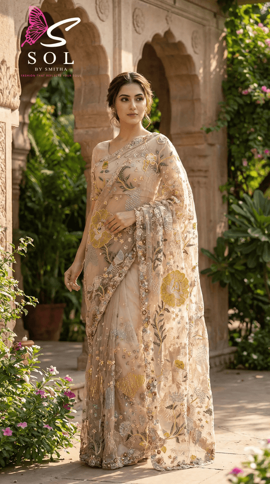 Pastel fully hand work saree with embroidery sequence - SOL BY SMITHA