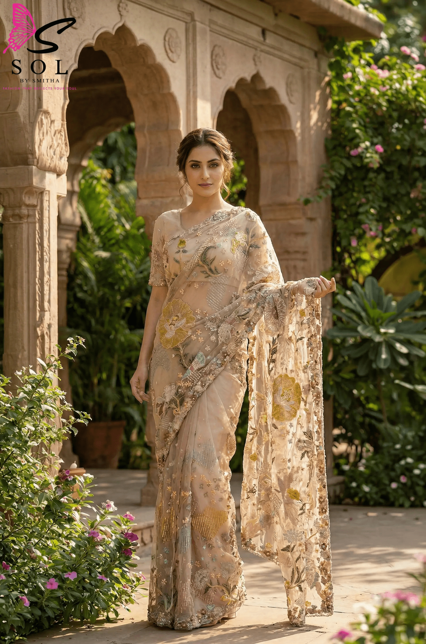 Pastel fully hand work saree with embroidery sequence - SOL BY SMITHA