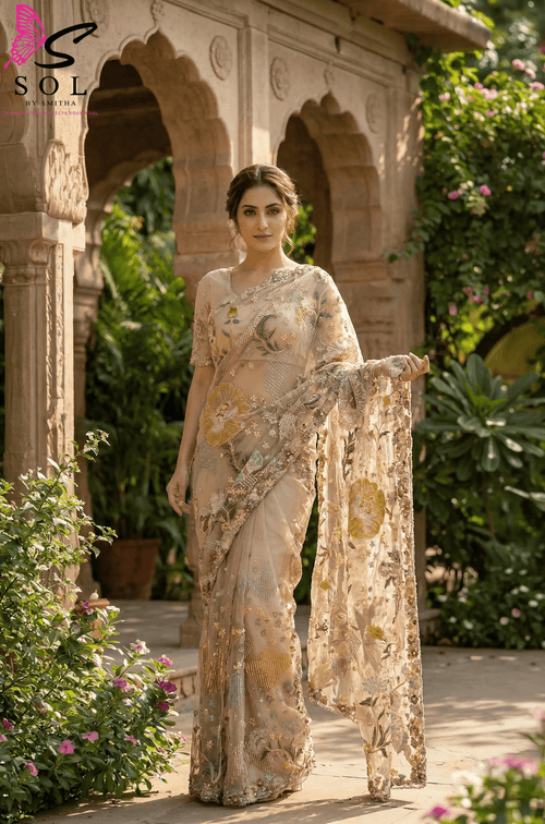 Pastel fully hand work saree with embroidery sequence - SOL BY SMITHA