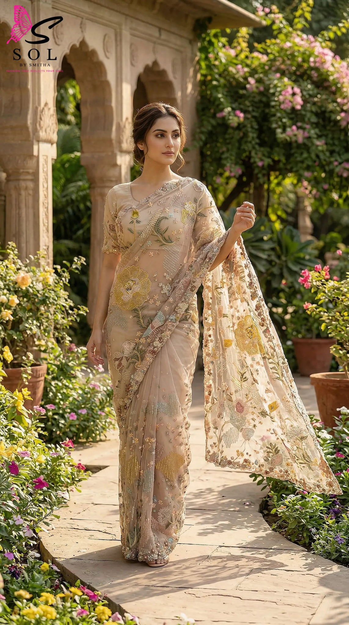 Pastel fully hand work saree with embroidery sequence - SOL BY SMITHA