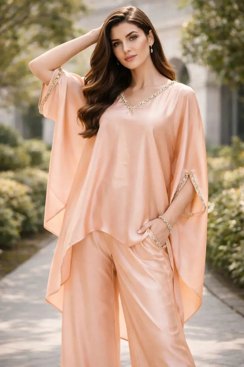 Peach designer coord set with mirror work - SOL BY SMITHA