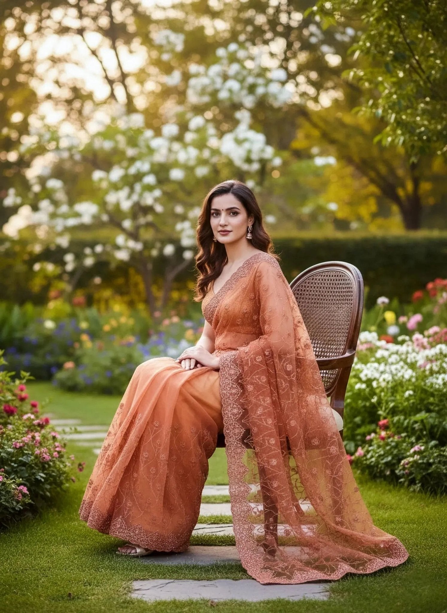Peach Net Saree - SOL BY SMITHA