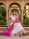 Pink & White Georgette Saree with Organza Embroidery | Party Wear Dubai - SOL BY SMITHA