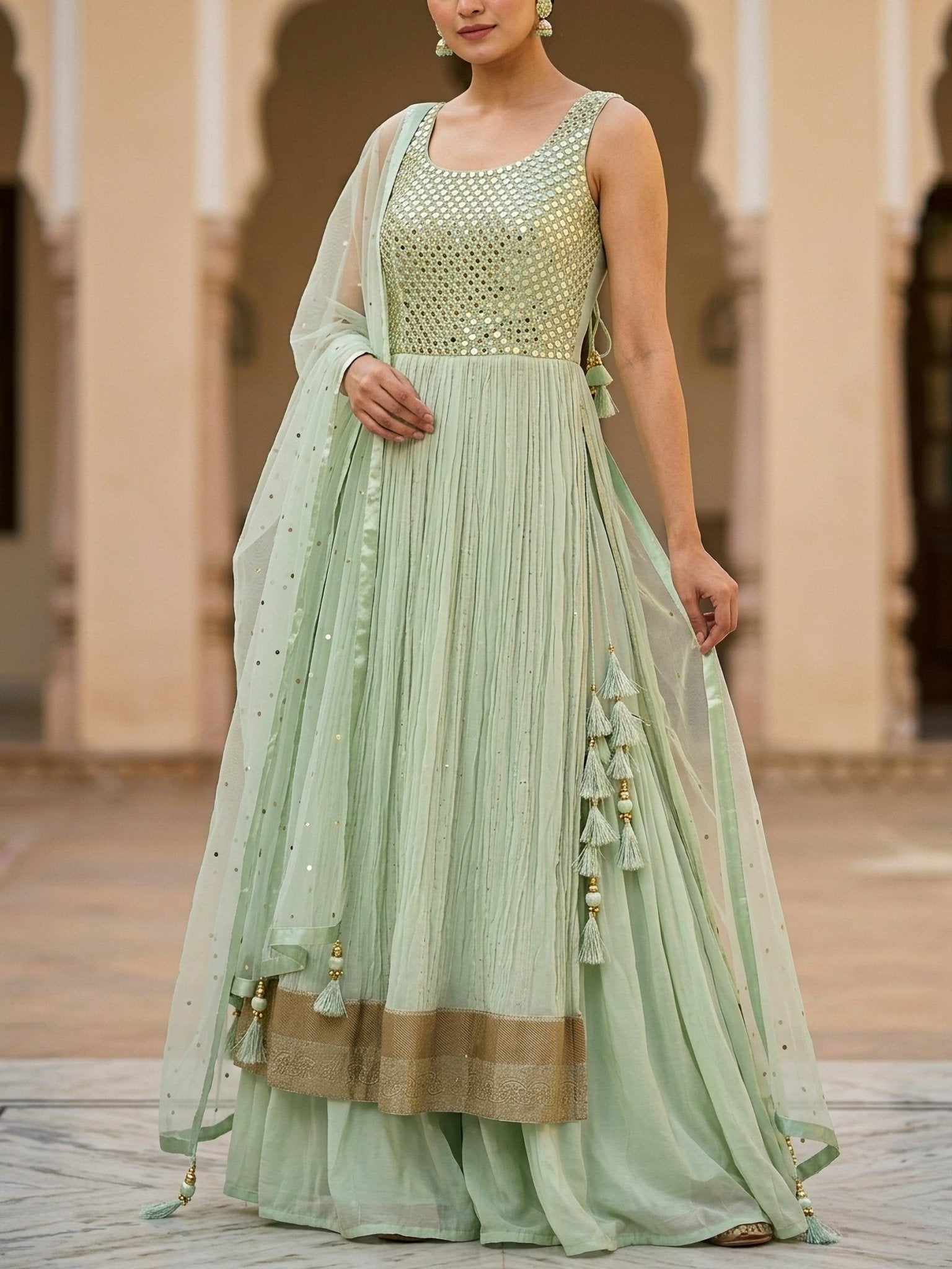 Pista Green Lehenga Set with Dupatta - SOL BY SMITHA