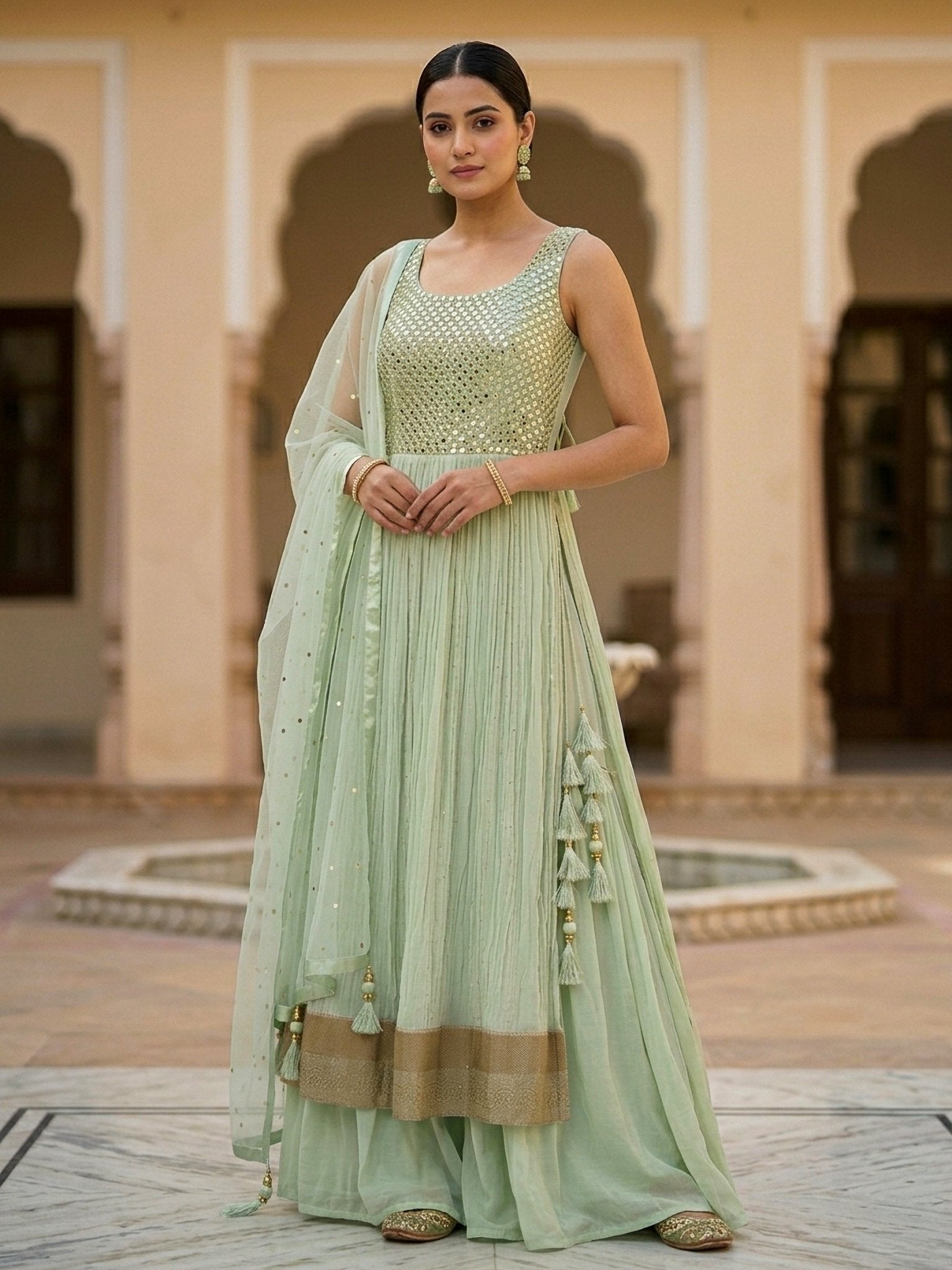Pista Green Lehenga Set with Dupatta - SOL BY SMITHA