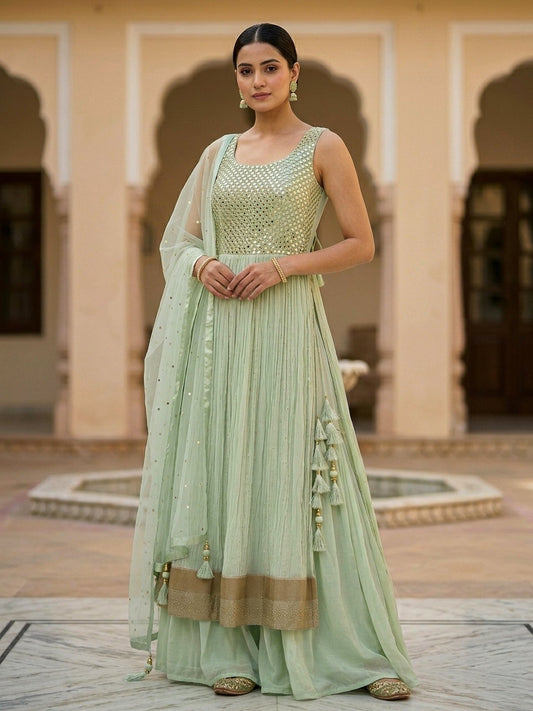 Pista Green Lehenga Set with Dupatta - SOL BY SMITHA