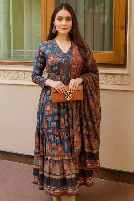 Plain Cotton Anarkali Kurta in Angrakha Style - SOL BY SMITHA