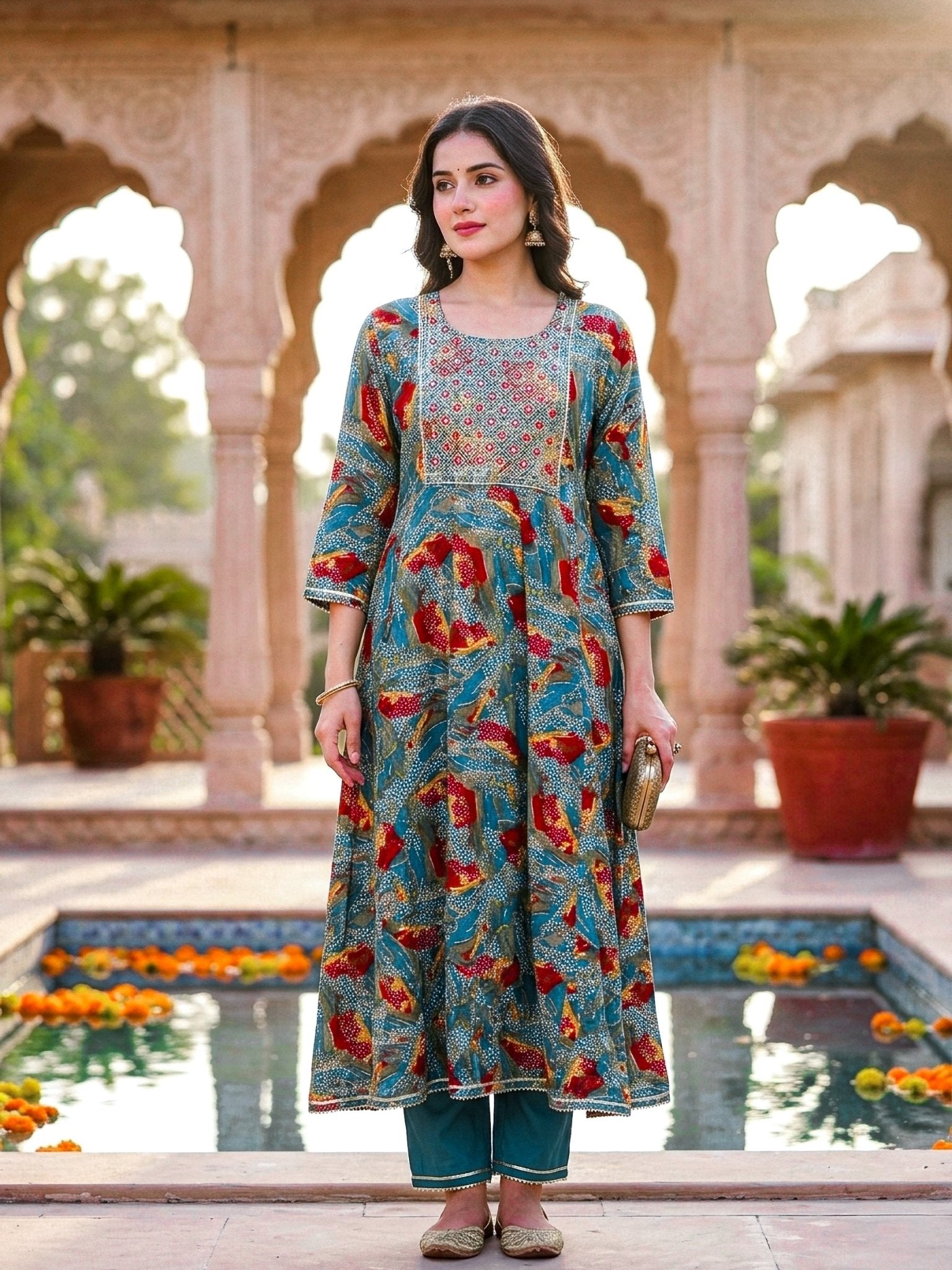 Printed Long Kurta for Women | Flared Ethnic Kurta in 2 Colors - SOL BY SMITHA
