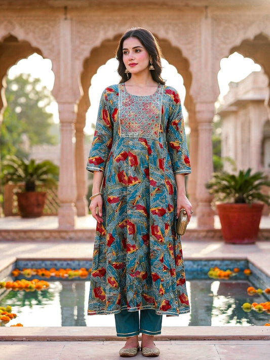 Printed Long Kurta for Women | Flared Ethnic Kurta in 2 Colors - SOL BY SMITHA