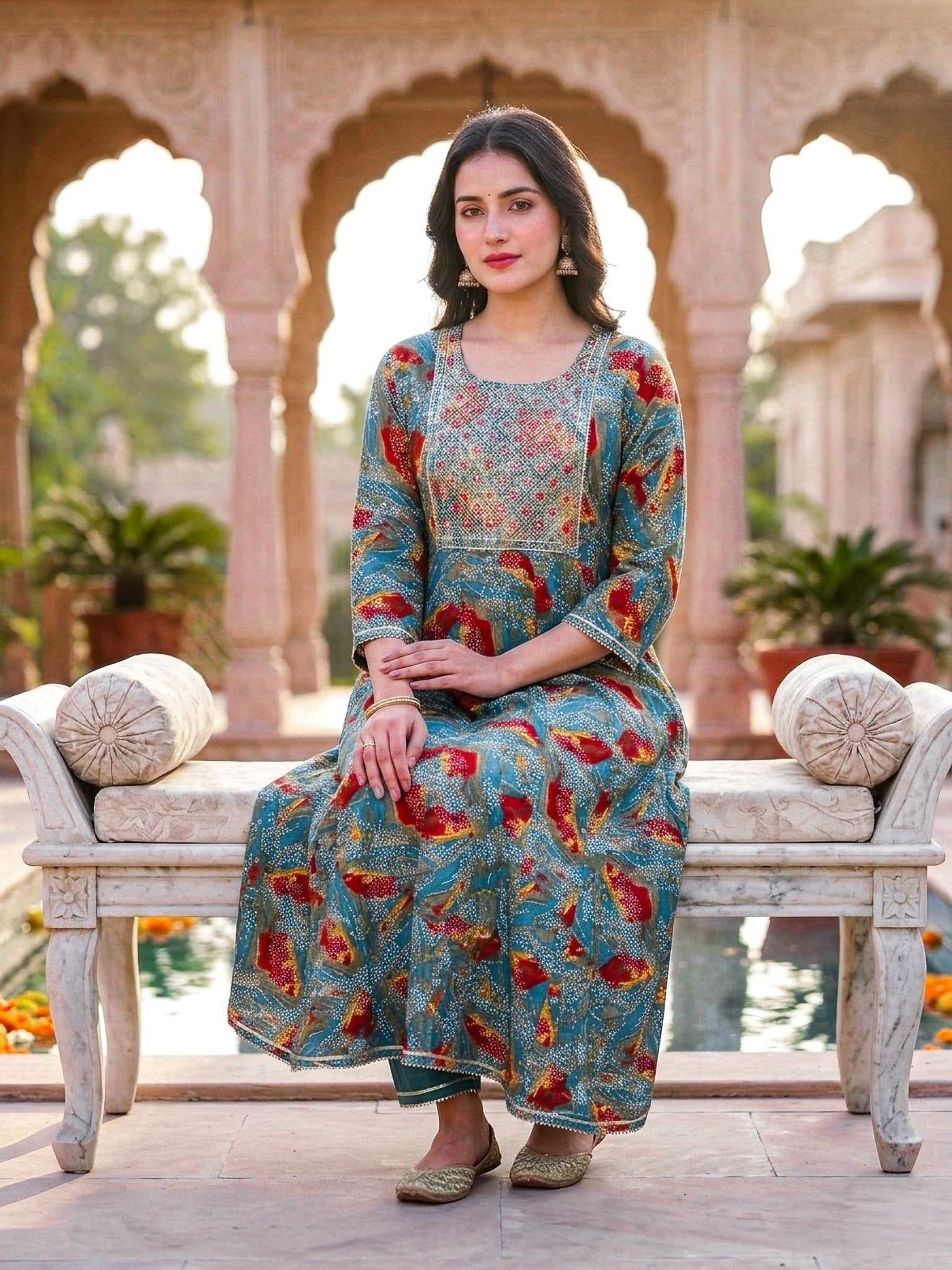Printed Long Kurta for Women | Flared Ethnic Kurta in 2 Colors - SOL BY SMITHA