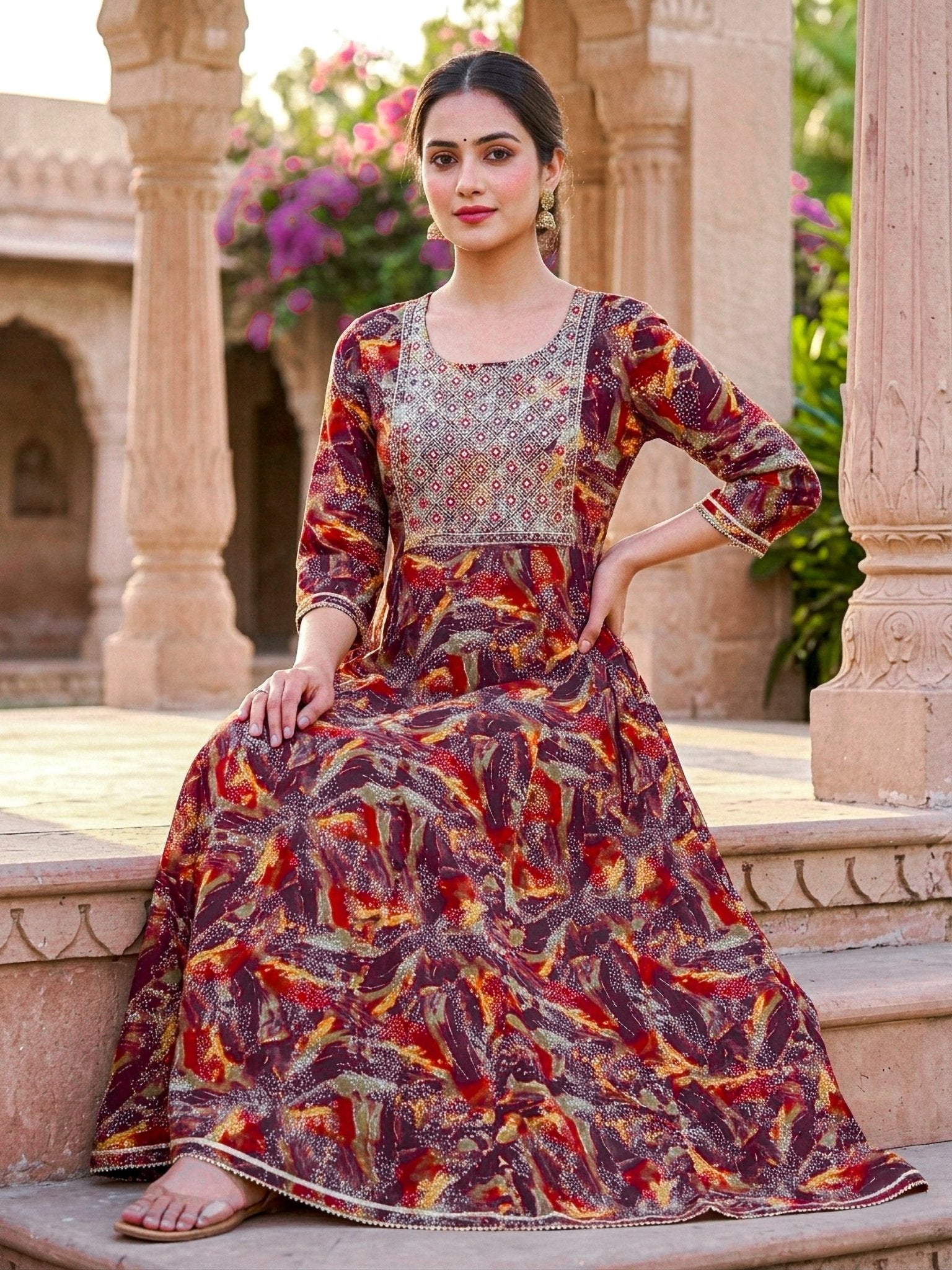 Printed Long Kurta for Women | Flared Ethnic Kurta in 2 Colors - SOL BY SMITHA