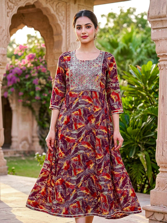 Printed Long Kurta for Women | Flared Ethnic Kurta in 2 Colors - SOL BY SMITHA