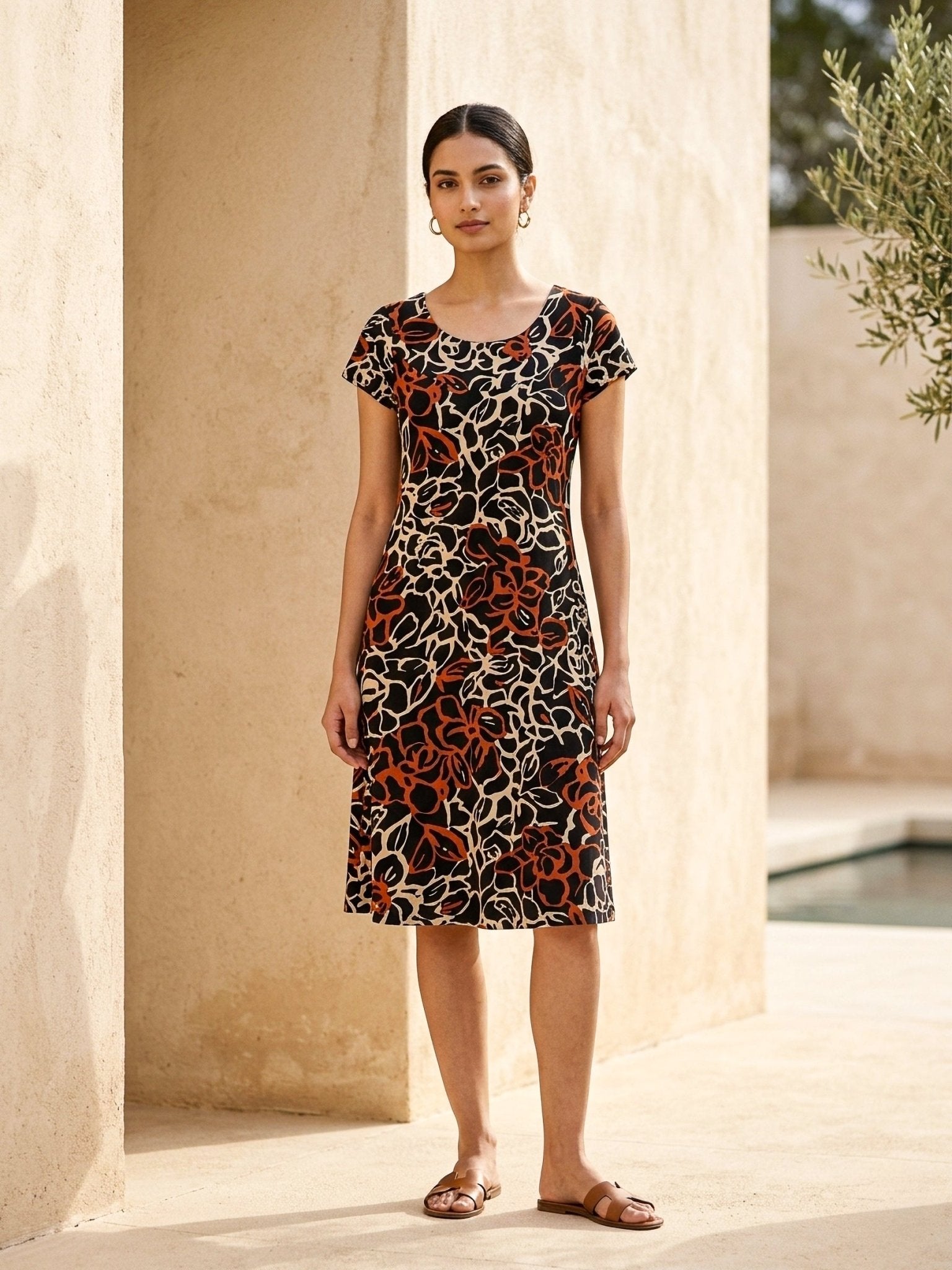 Printed Lycra Knee - Length Frock - SOL BY SMITHA