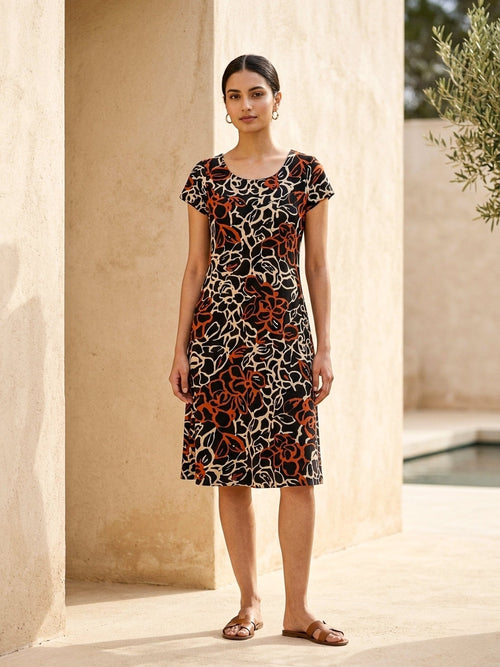 Printed Lycra Knee - Length Frock - SOL BY SMITHA