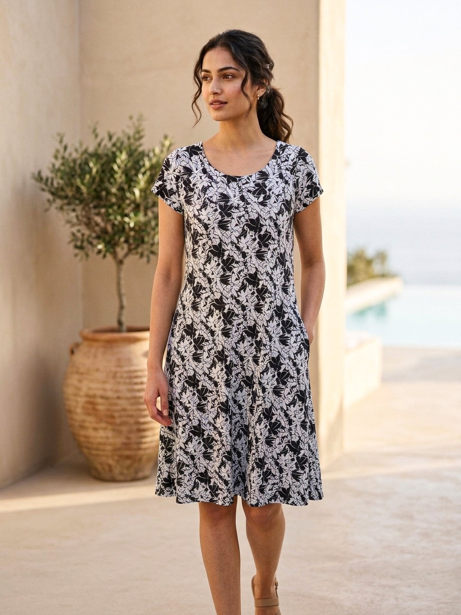 Printed Lycra Knee - Length Frock - SOL BY SMITHA