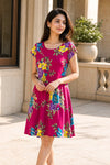 Printed Lycra knee-length frock by SOL BY SMITHA, featuring vibrant patterns and a comfortable fit.