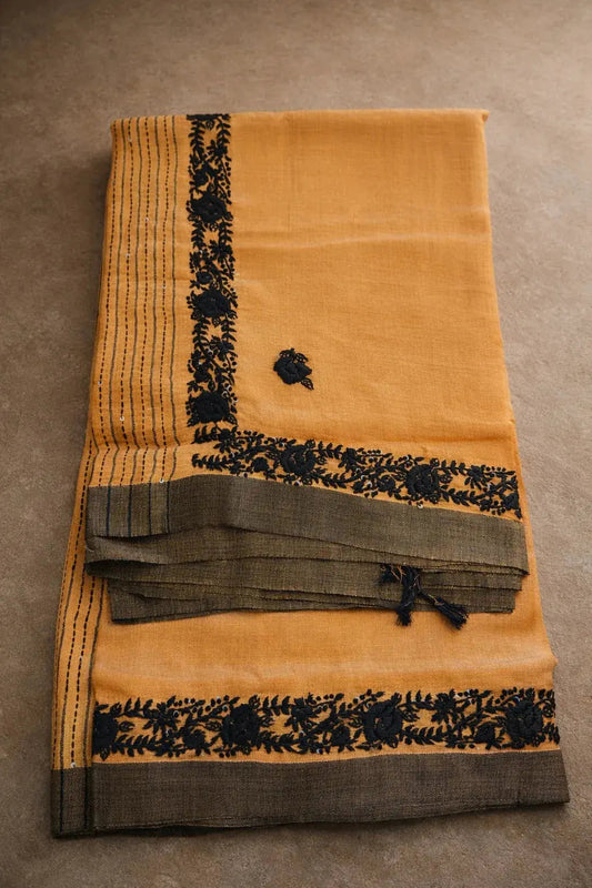 Pure Linen Katha Saree with Black Hand Embroidery – Festive & Party Wear - SOL BY SMITHA