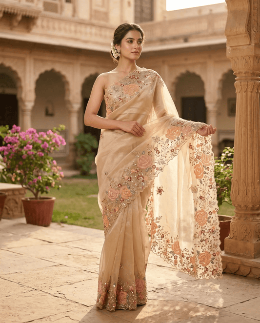 Pure organza with heavy handwork saree - SOL BY SMITHA